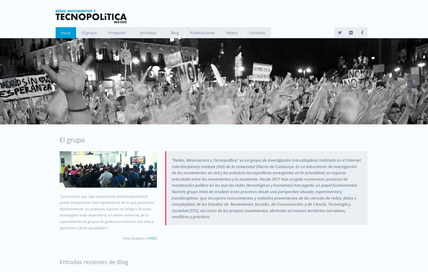 Web del grup de recerca del In3 "Redes, Movimientos y Tecnopolítica" (portada)