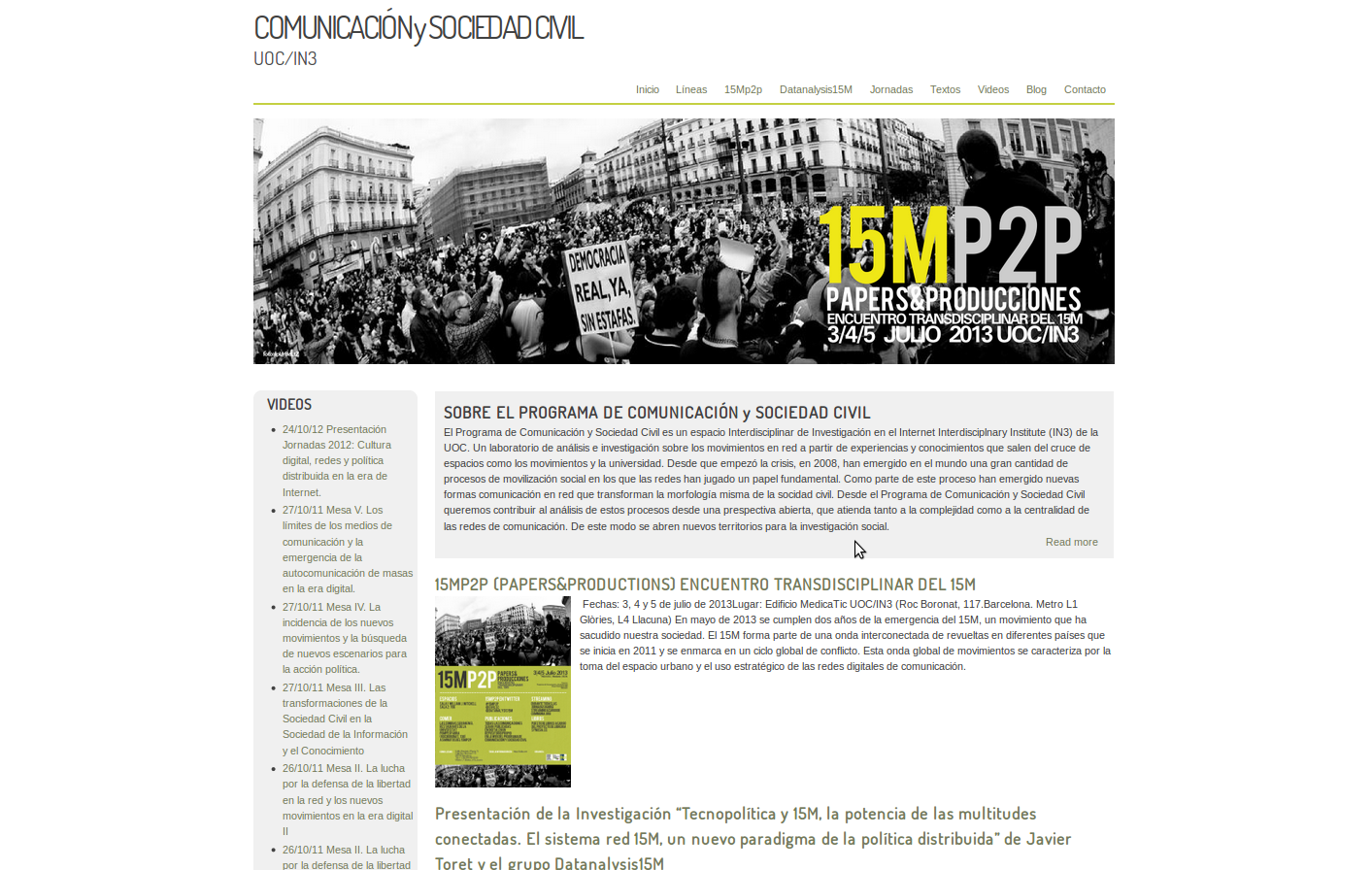 1era versió del web-Blog del Programa de Comunicación y Sociedad Civil del Internet Interdisciplnary Institute (IN3)